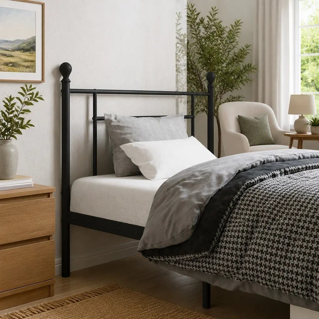 Black Metal Headboard with Sturdy Support