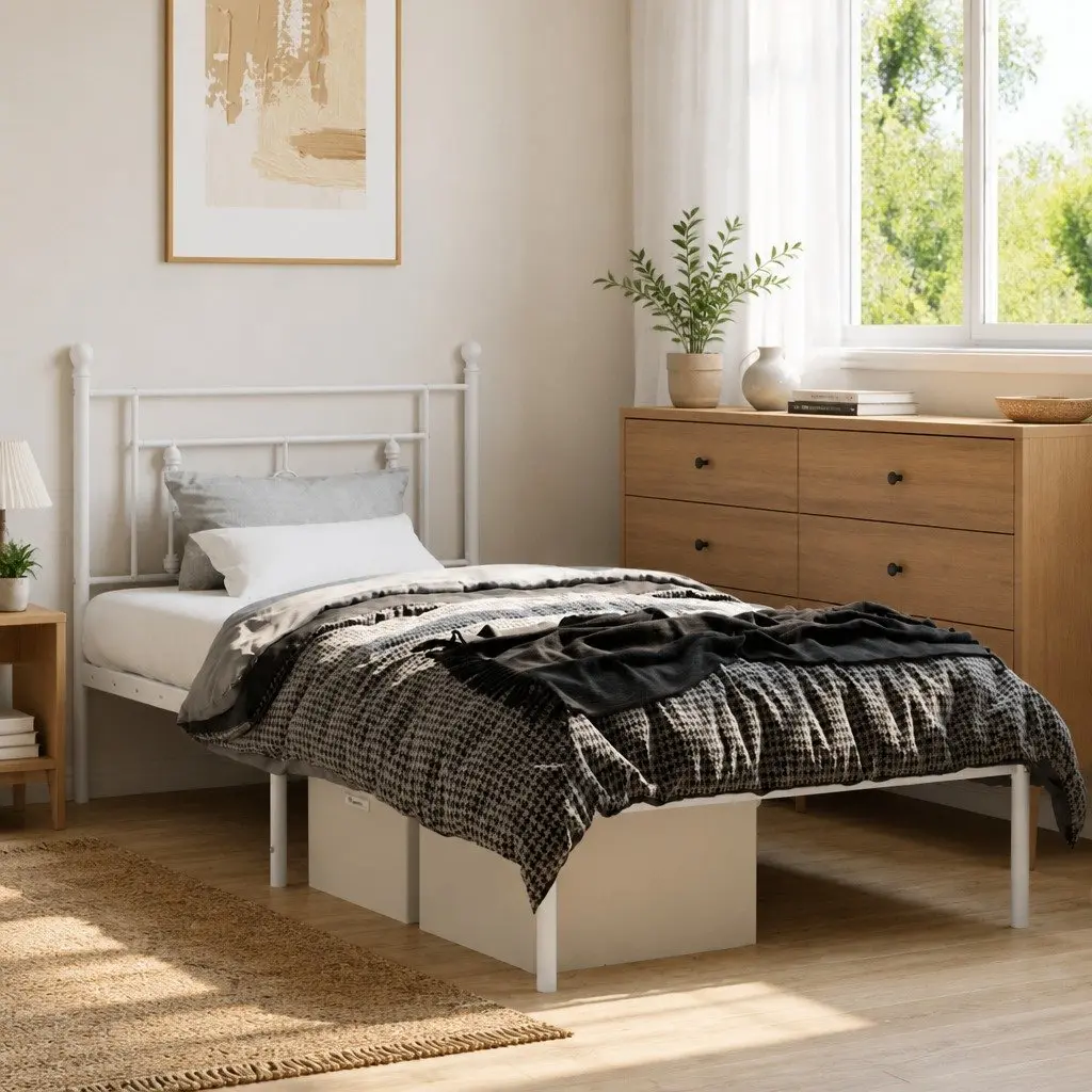 Metal Bed Frame with Headboard 90x190 cm White