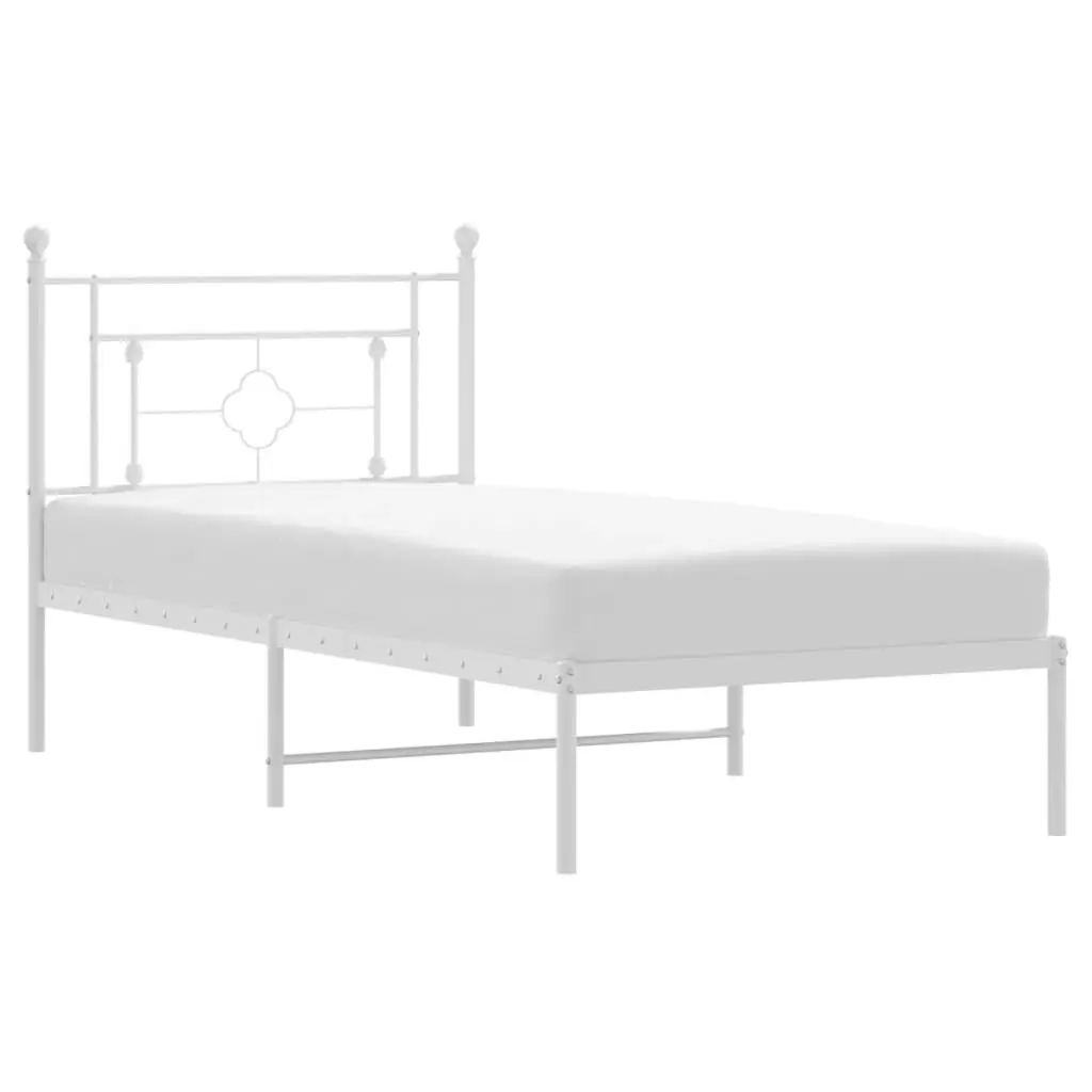 Metal Bed Frame with Headboard 90x190 cm White
