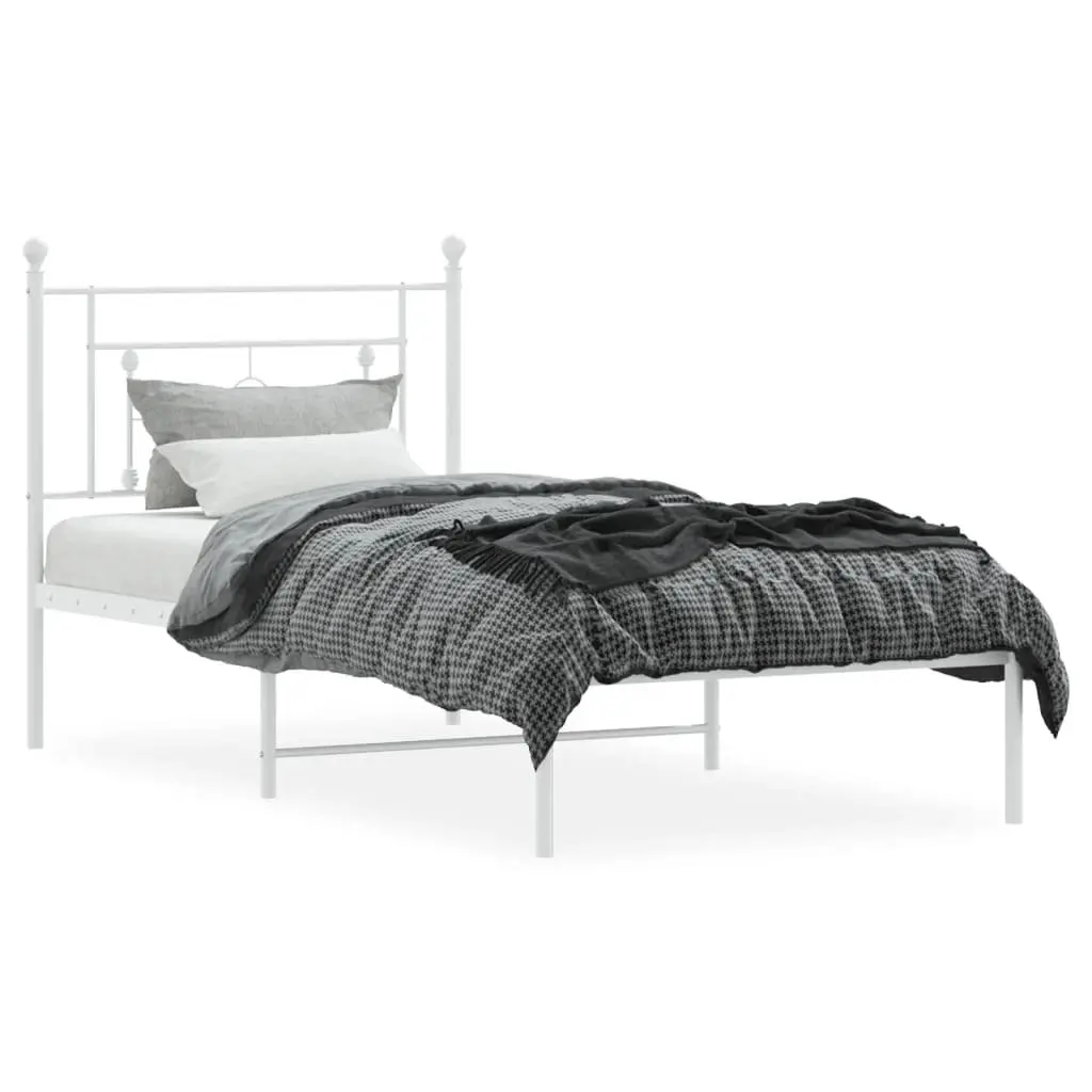 Metal Bed Frame with Headboard 90x190 cm White
