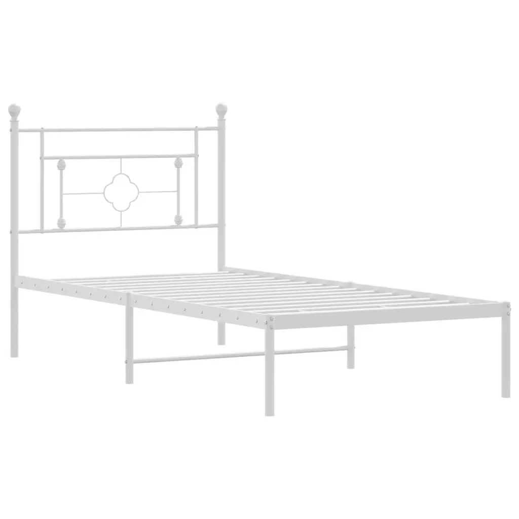Metal Bed Frame with Headboard 90x190 cm White