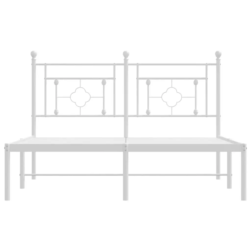 Metal Bed Frame 135x190cm White Bedroom Furniture with Headboard Slatted Base