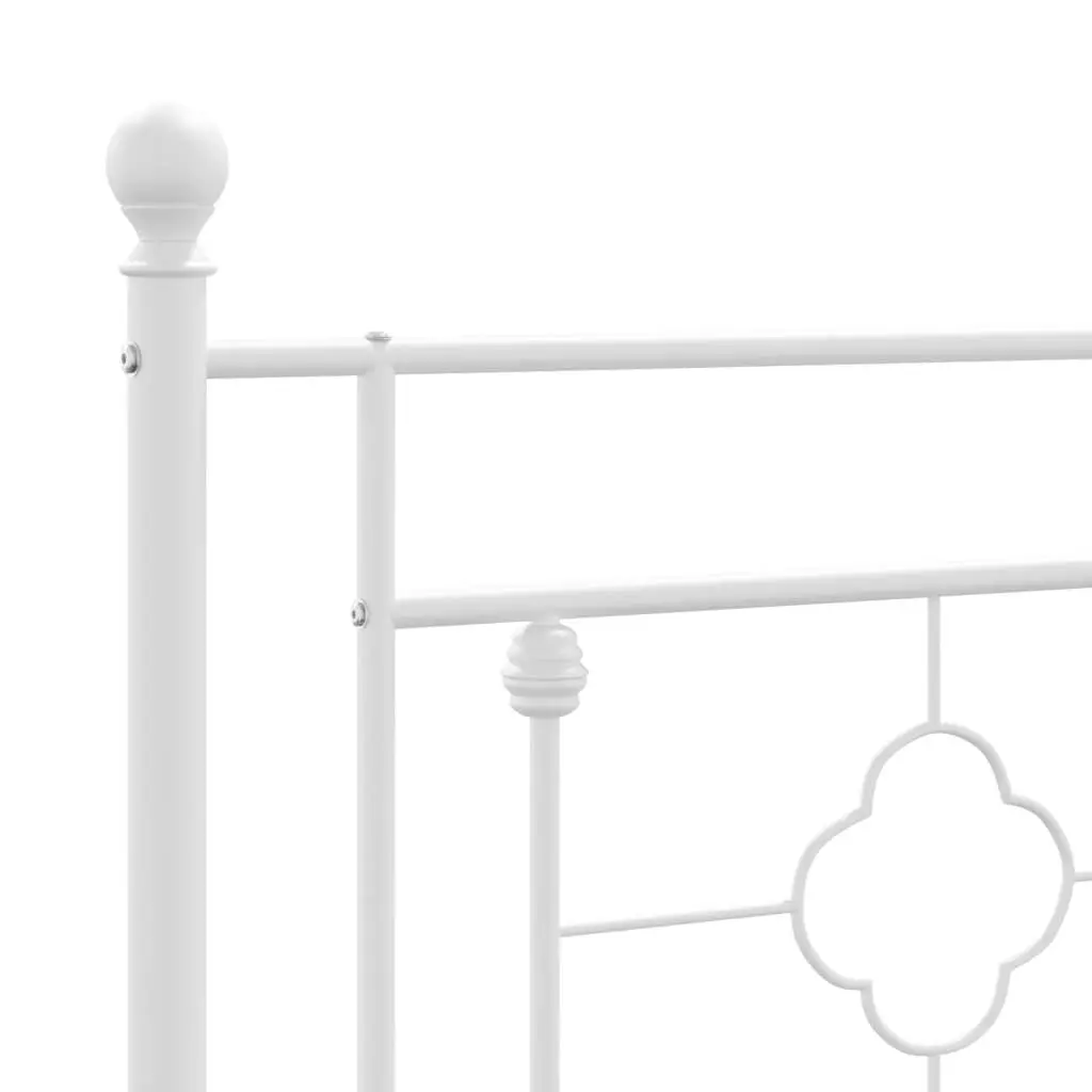 Metal Bed Frame 135x190cm White Bedroom Furniture with Headboard Slatted Base