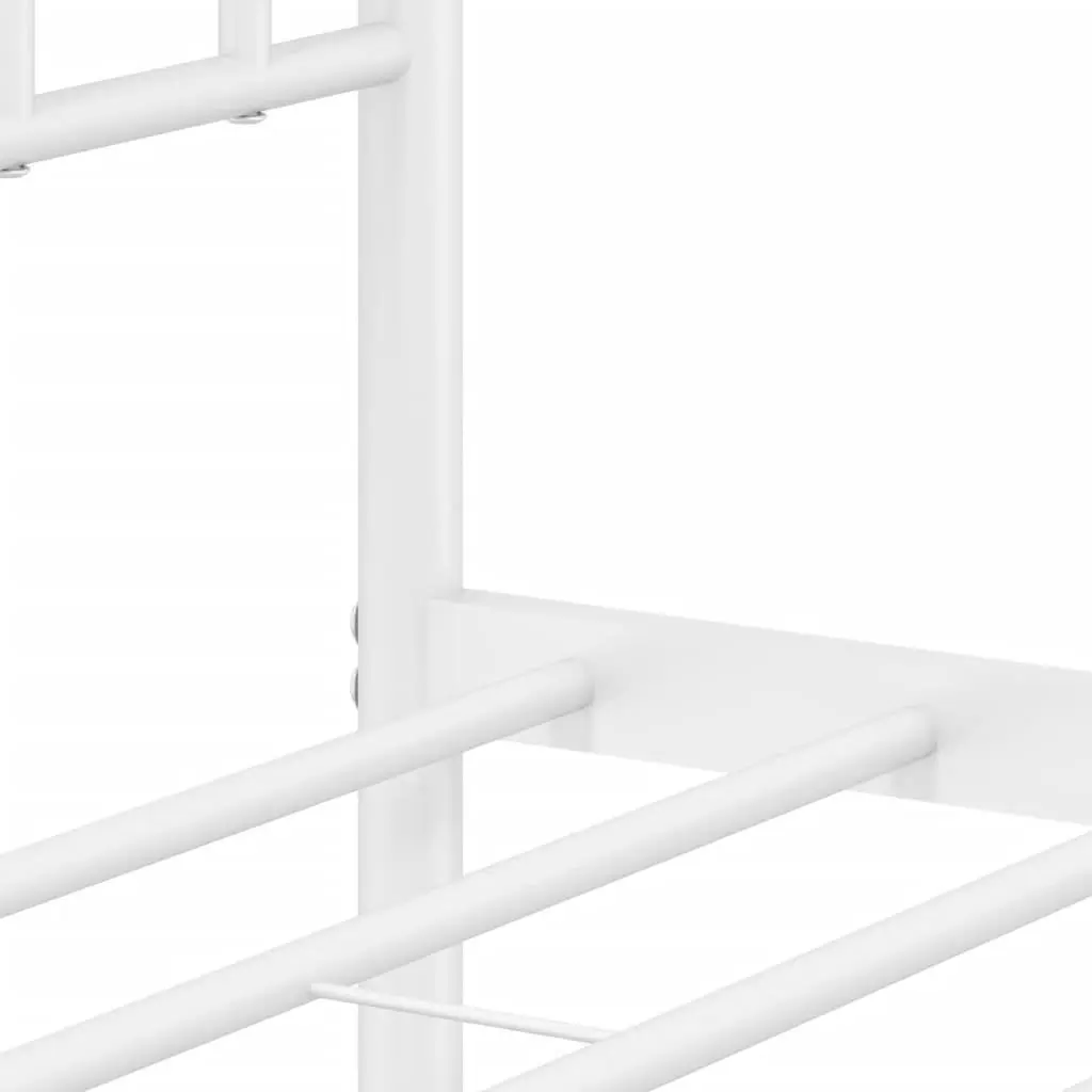 Metal Bed Frame 135x190cm White Bedroom Furniture with Headboard Slatted Base