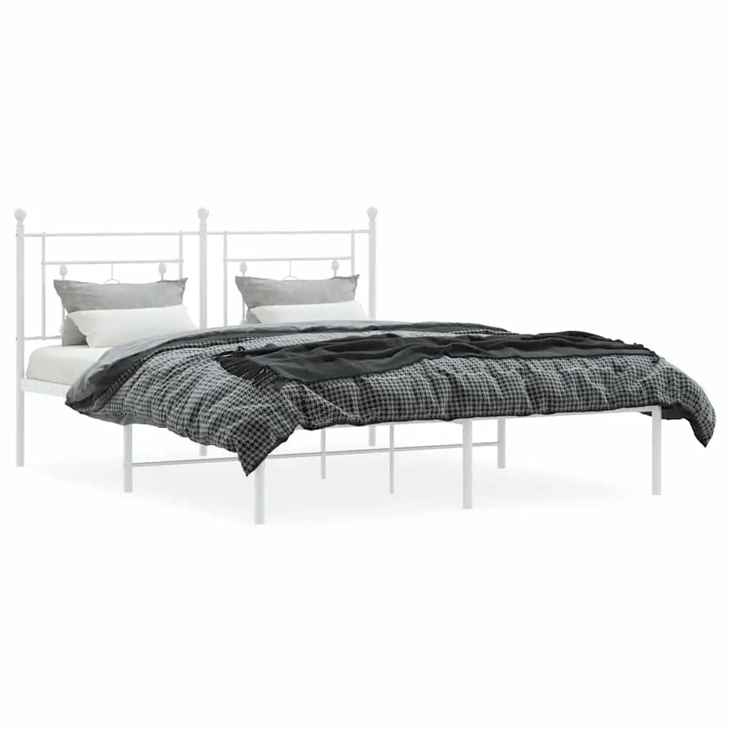 Metal Bed Frame with Headboard White 150x200 cm Bedroom Furniture Slatted Base