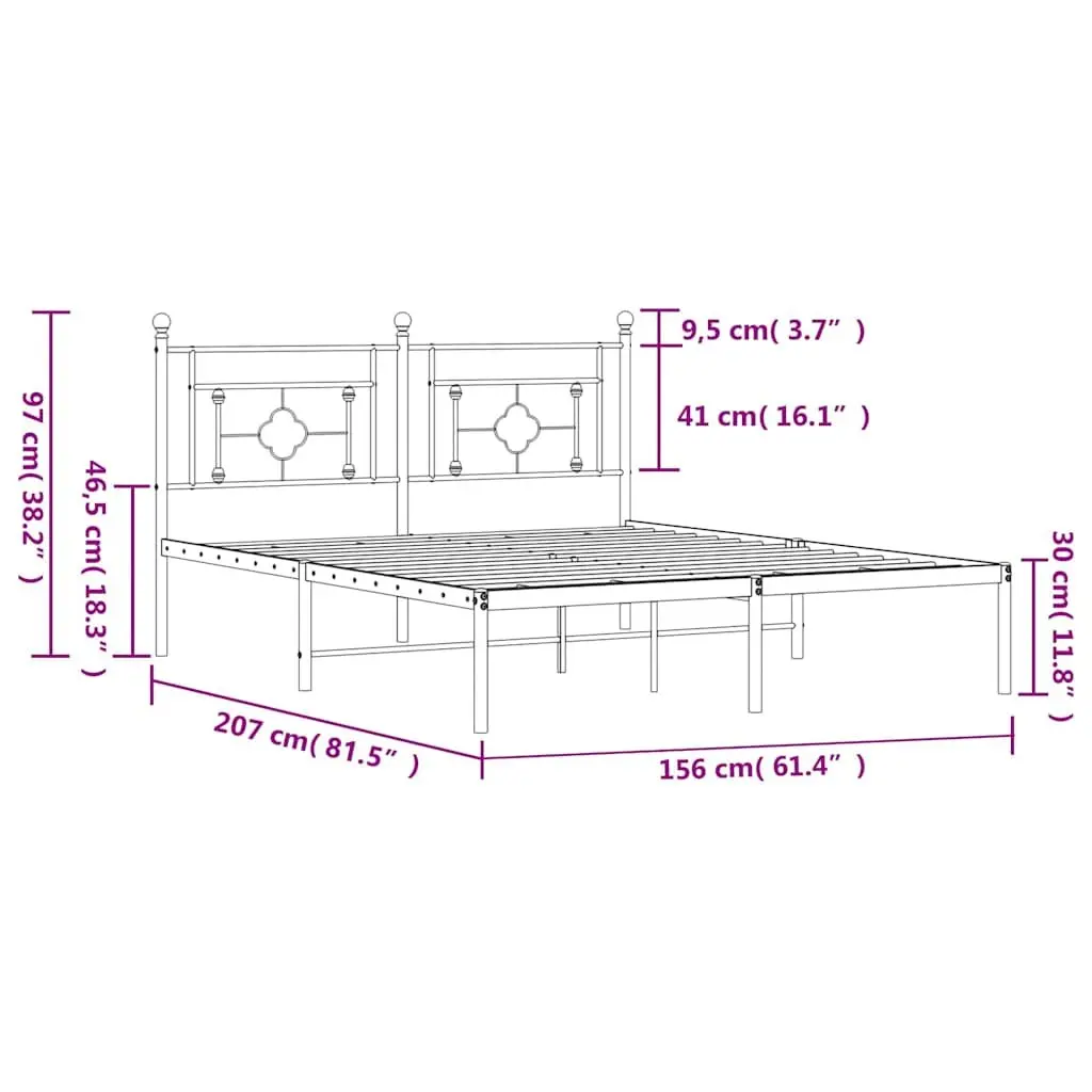 Metal Bed Frame with Headboard White 150x200 cm Bedroom Furniture Slatted Base