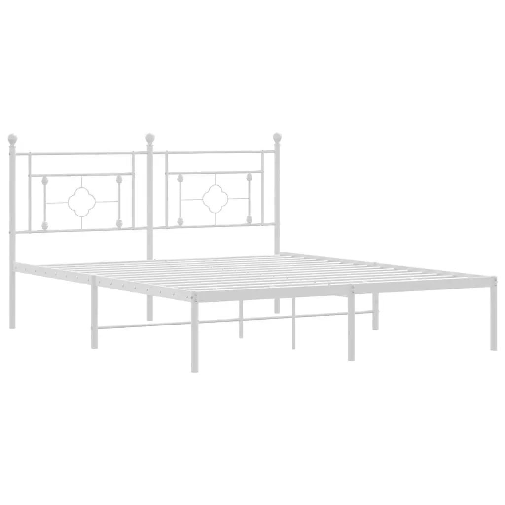 Metal Bed Frame with Headboard White 150x200 cm Bedroom Furniture Slatted Base