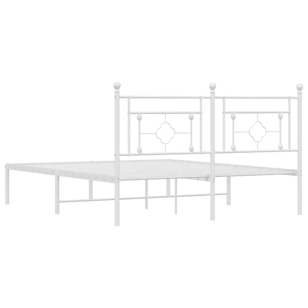 Metal Bed Frame with Headboard White 150x200 cm Bedroom Furniture Slatted Base