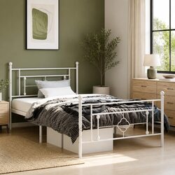 Reliable White Metal Bed Frame with Storage Features