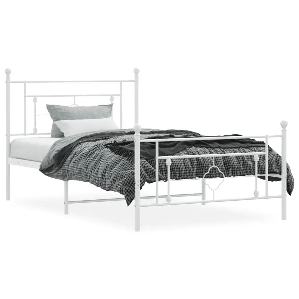 Metal Bed Frame King Single 107x203 cm White Footboard Storage Bedroom Furniture