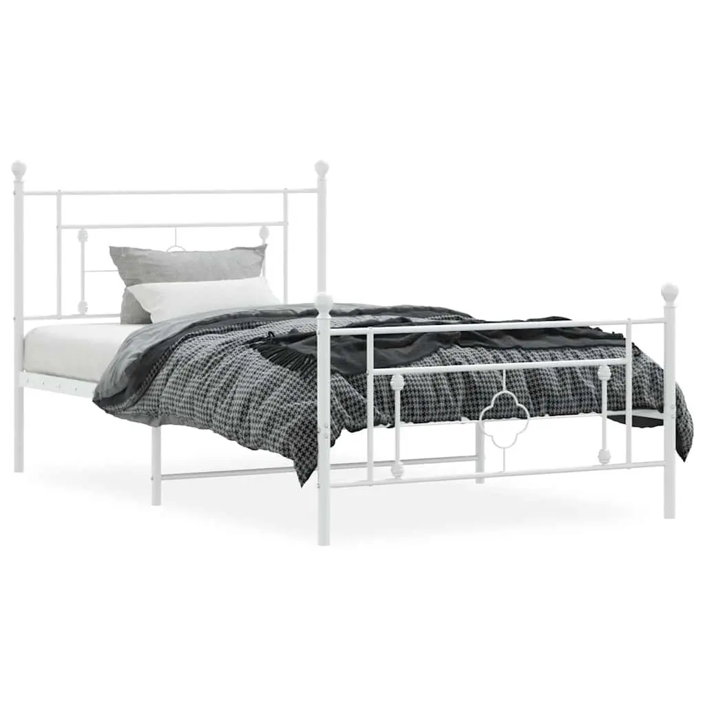 Metal Bed Frame King Single 107x203 cm White Footboard Storage Bedroom Furniture