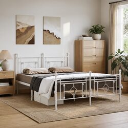 Reliable Metal Bed Frame with Footboard in White