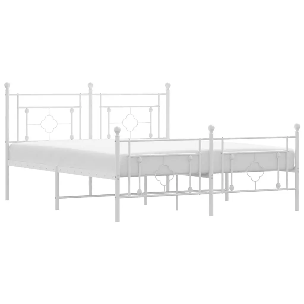 Metal Bed Frame White 150x200cm Bedroom Furniture with Footboard Slatted Base