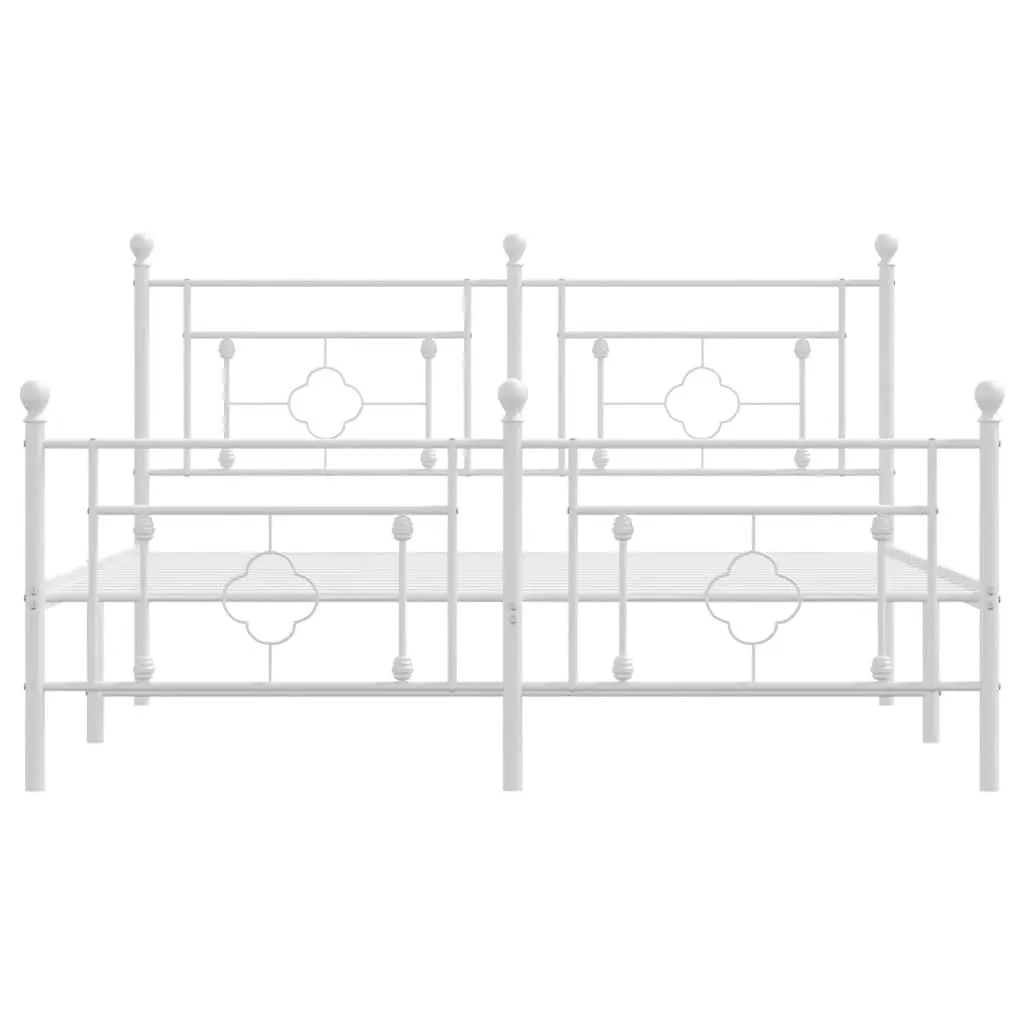 Metal Bed Frame White 150x200cm Bedroom Furniture with Footboard Slatted Base
