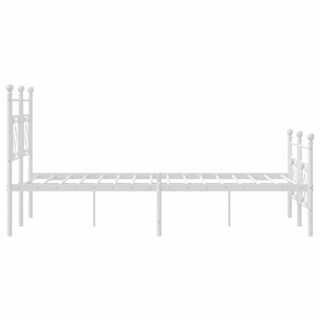 Metal Bed Frame White 150x200cm Bedroom Furniture with Footboard Slatted Base