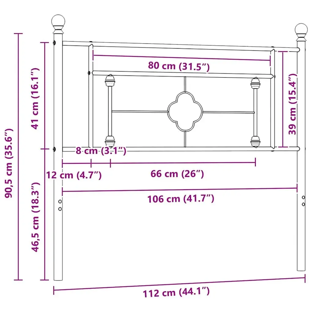 White Metal Headboard 107cm Bed Header Bedroom Furniture Stylish Design Support