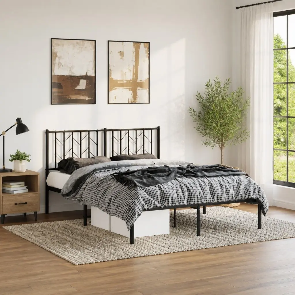Metal Bed Frame Black 150x200 cm with Headboard
