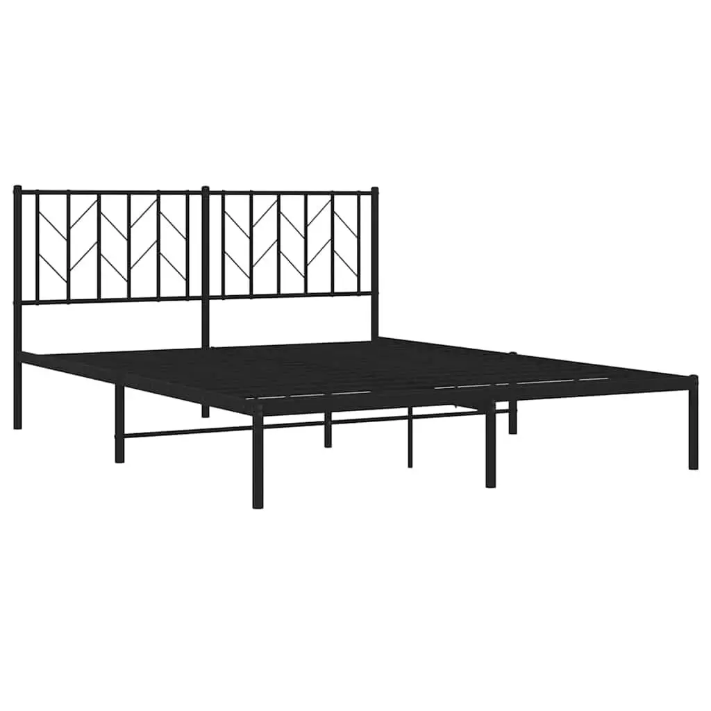 Metal Bed Frame Black 150x200 cm with Headboard