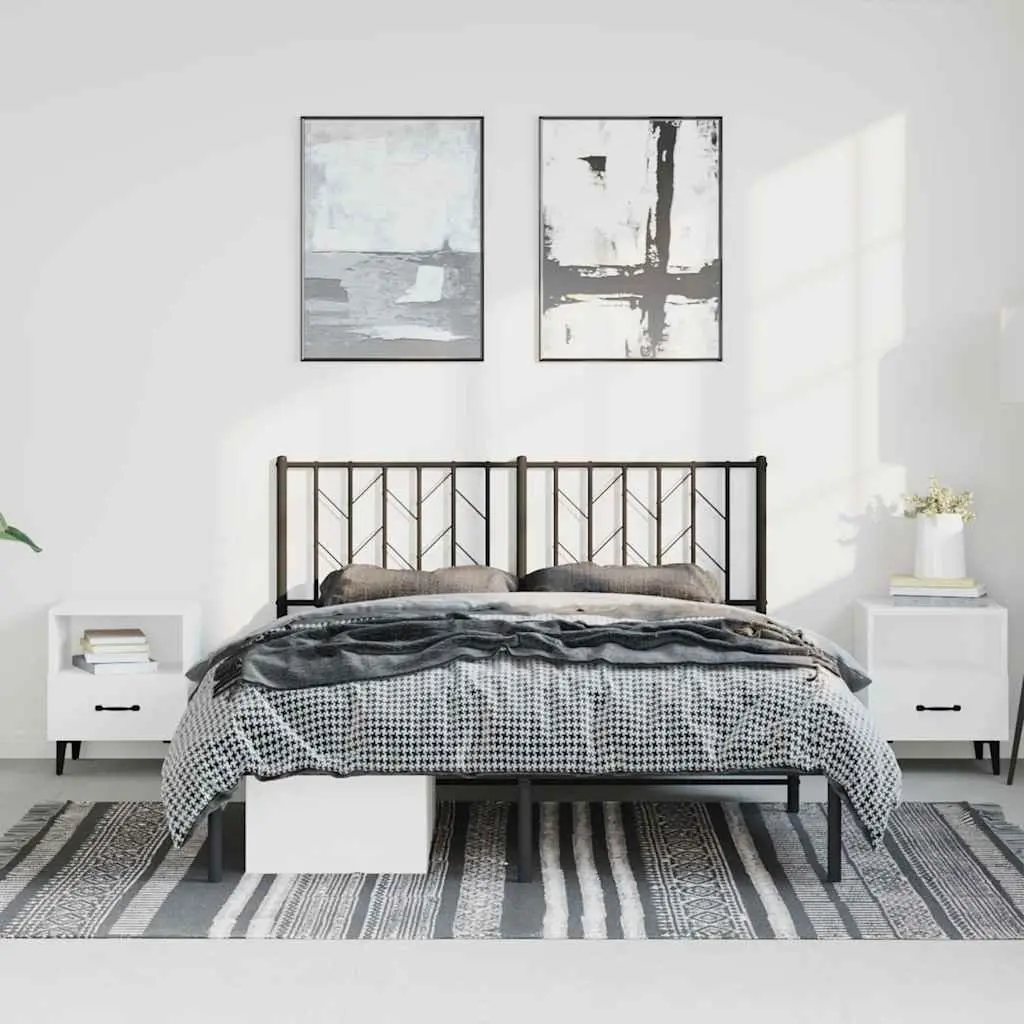 Metal Bed Frame Black 150x200 cm with Headboard