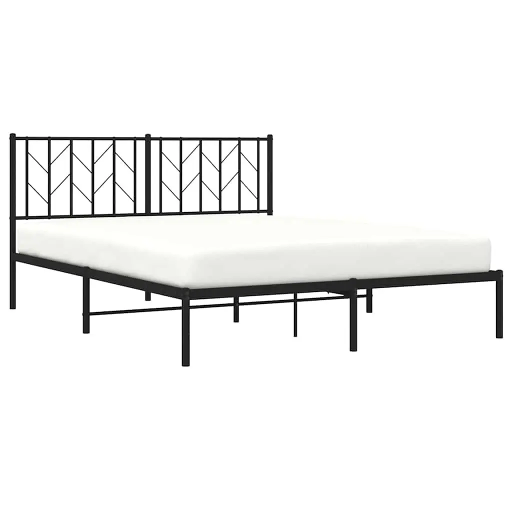 Metal Bed Frame Black 150x200 cm with Headboard