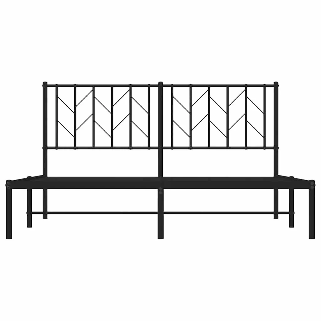 Metal Bed Frame Black 150x200 cm with Headboard