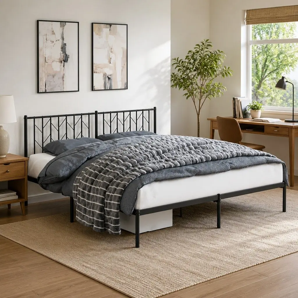 King Size Metal Bed Frame 183x203cm Black