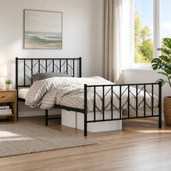 Metal Bed Frame King Single 107x203 cm with Footboard Headboard Storage Black