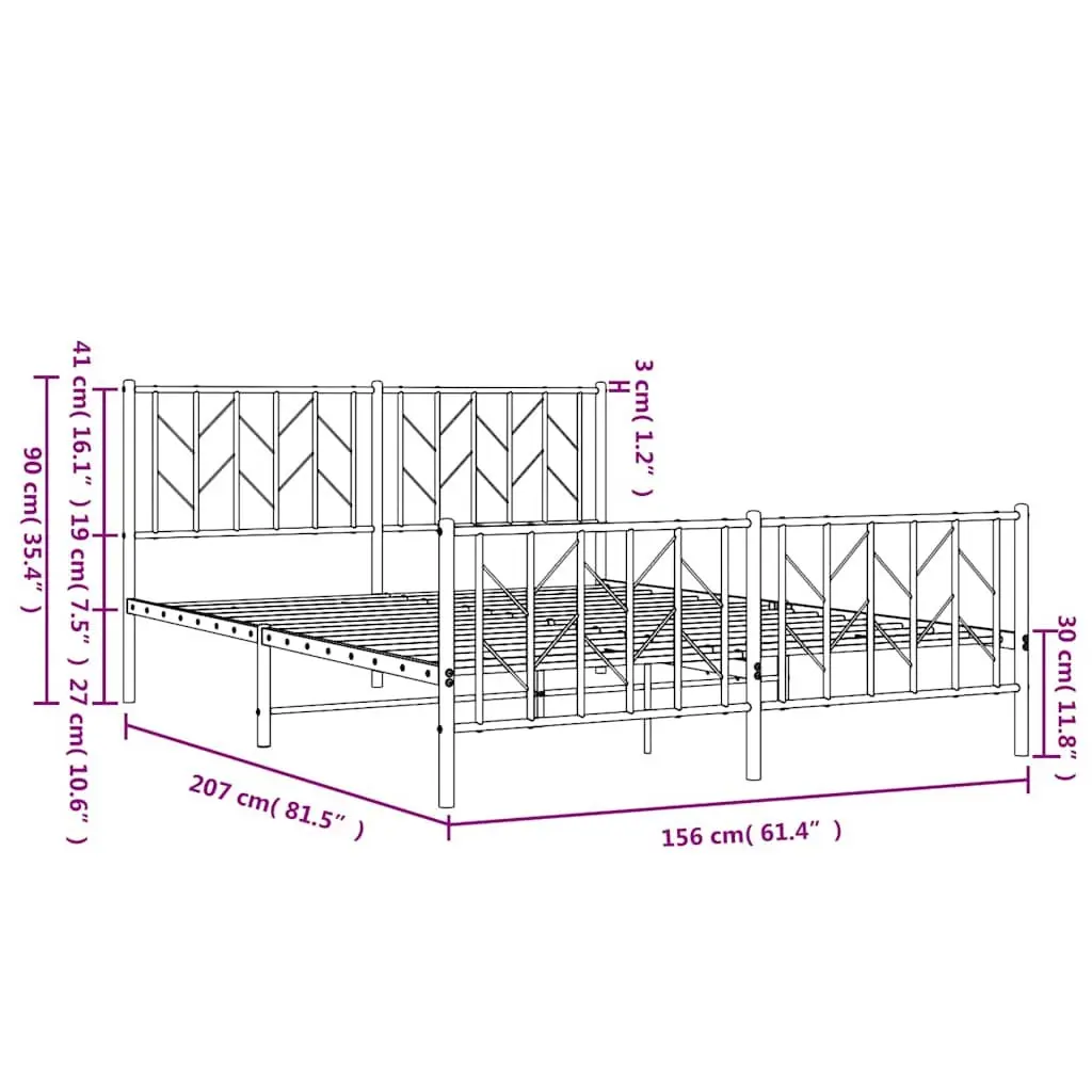 Metal Bed Frame 150x200 cm Black Footboard Bedroom Furniture Steel Slats Support