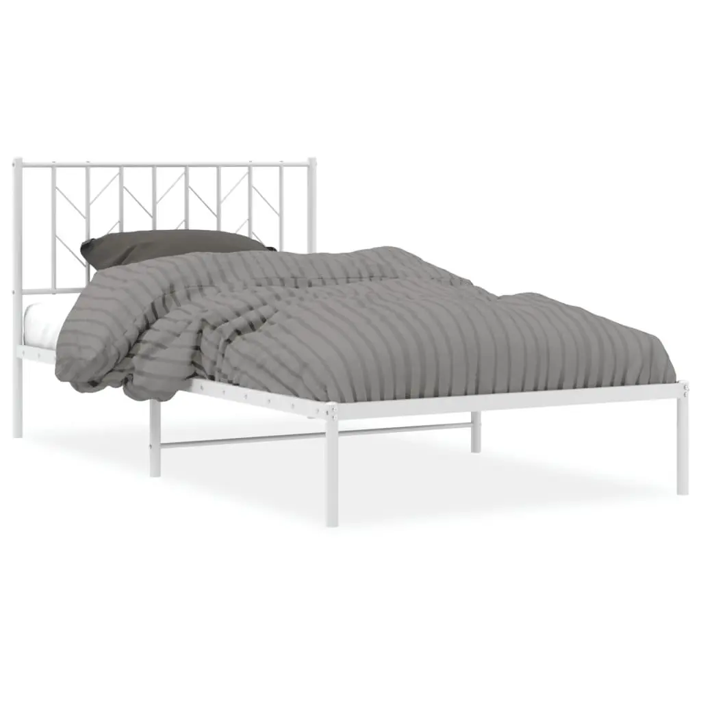Metal Bed Frame King Single White 107x203 cm Steel Headboard Bedroom Furniture
