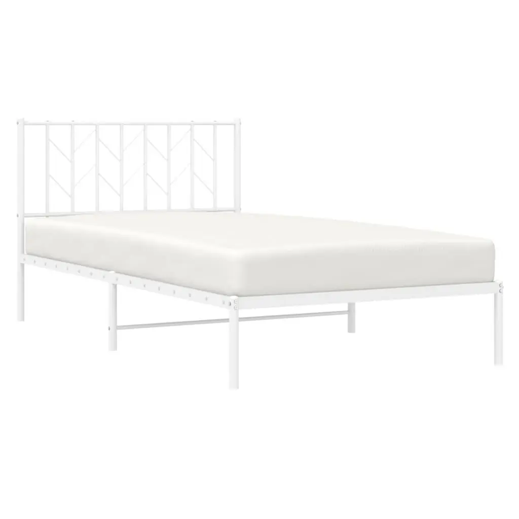 Metal Bed Frame King Single White 107x203 cm Steel Headboard Bedroom Furniture