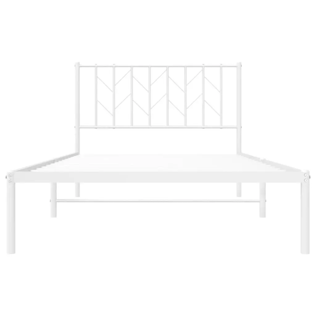 Metal Bed Frame King Single White 107x203 cm Steel Headboard Bedroom Furniture