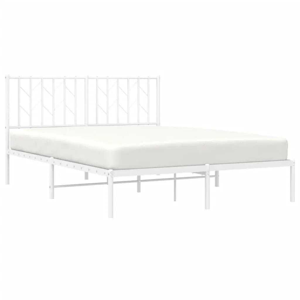 Metal Bed Frame 135x190 cm Bedroom Furniture Headboard White Slatted Base