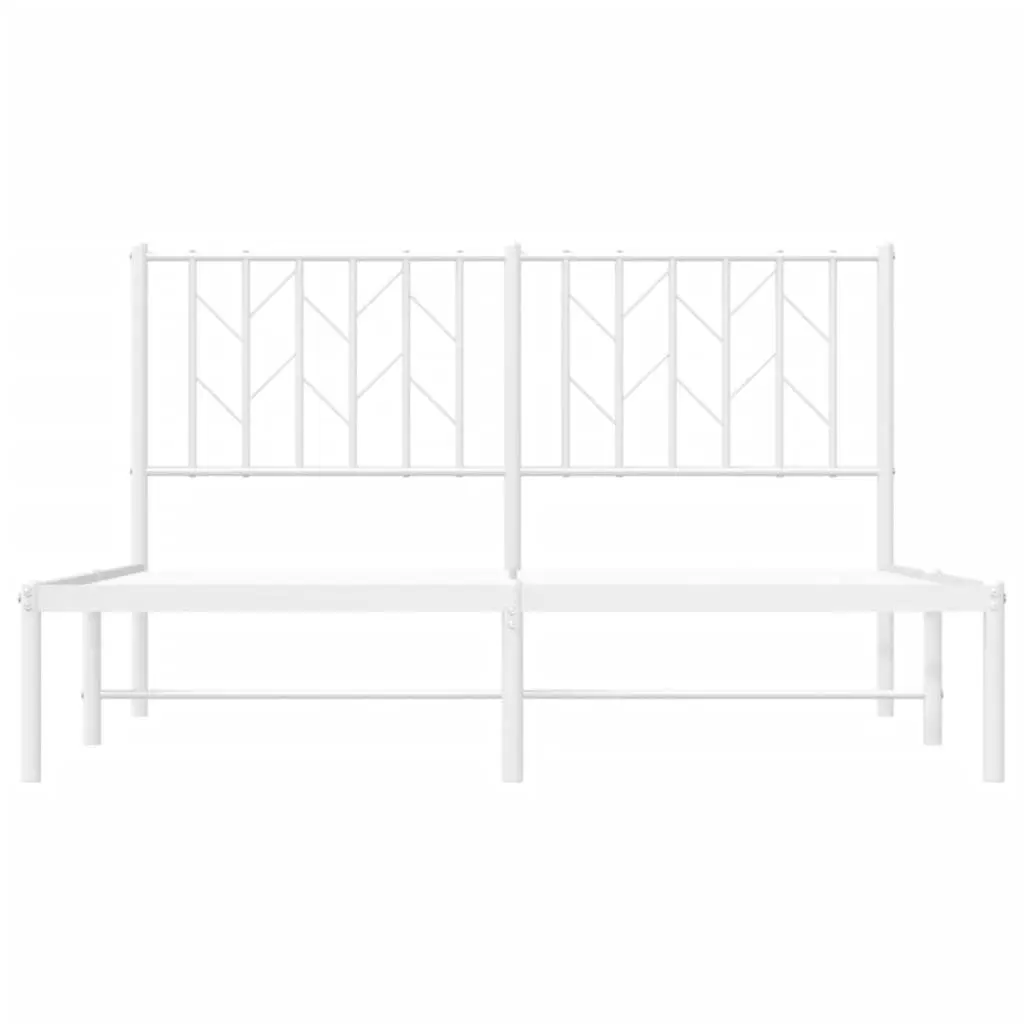 Metal Bed Frame 135x190 cm Bedroom Furniture Headboard White Slatted Base
