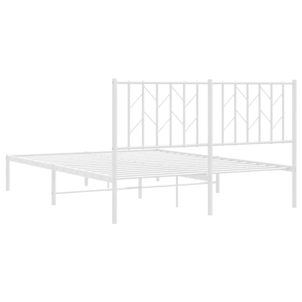 Metal Bed Frame 135x190 cm Bedroom Furniture Headboard White Slatted Base