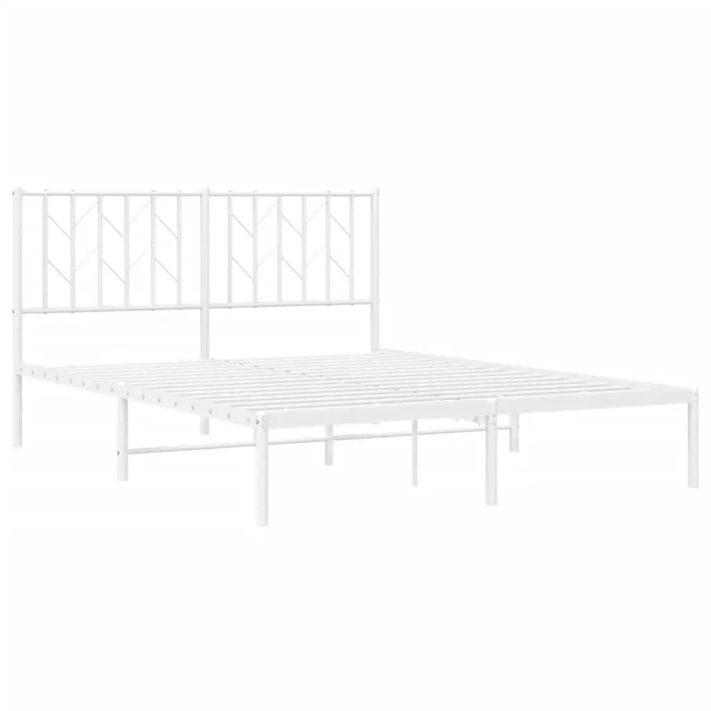 Metal Bed Frame 135x190 cm Bedroom Furniture Headboard White Slatted Base
