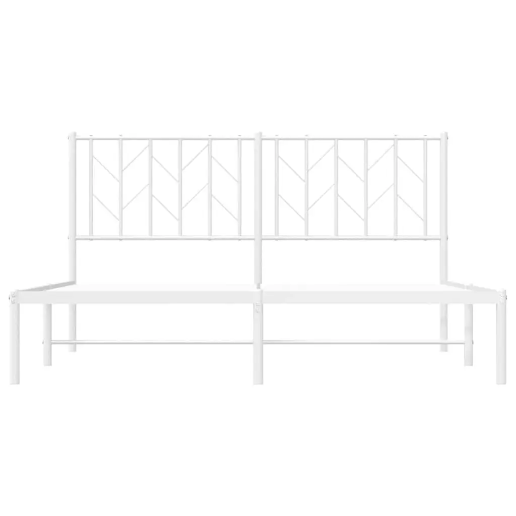 Metal Bed Frame 150x200 cm Headboard White Steel Construction Slatted Base