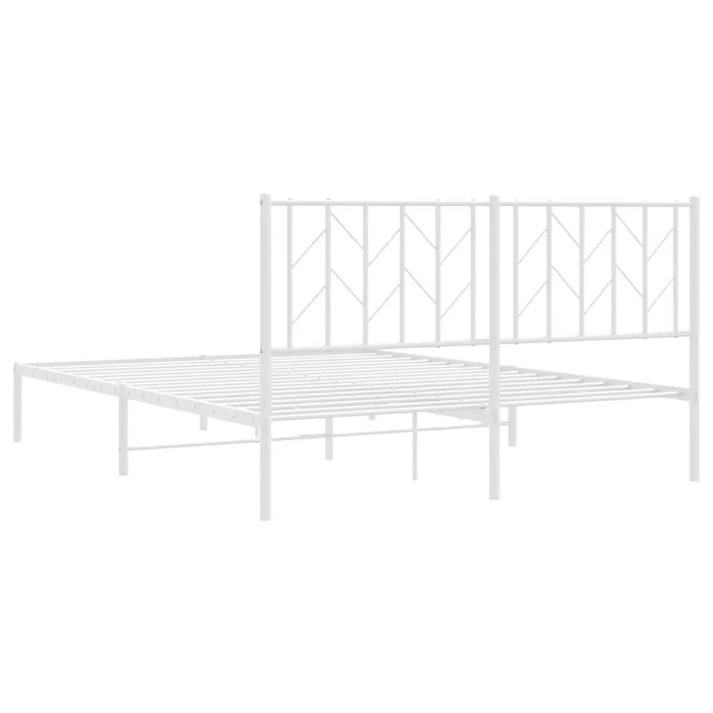 Metal Bed Frame 150x200 cm Headboard White Steel Construction Slatted Base