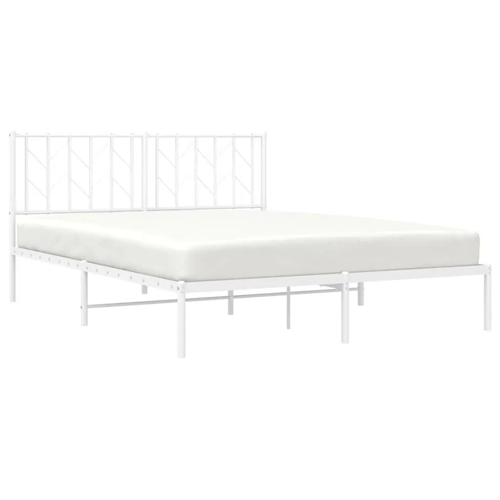 Metal Bed Frame 150x200 cm Headboard White Steel Construction Slatted Base