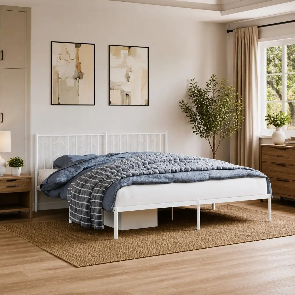 White King Metal Bed Frame with Headboard