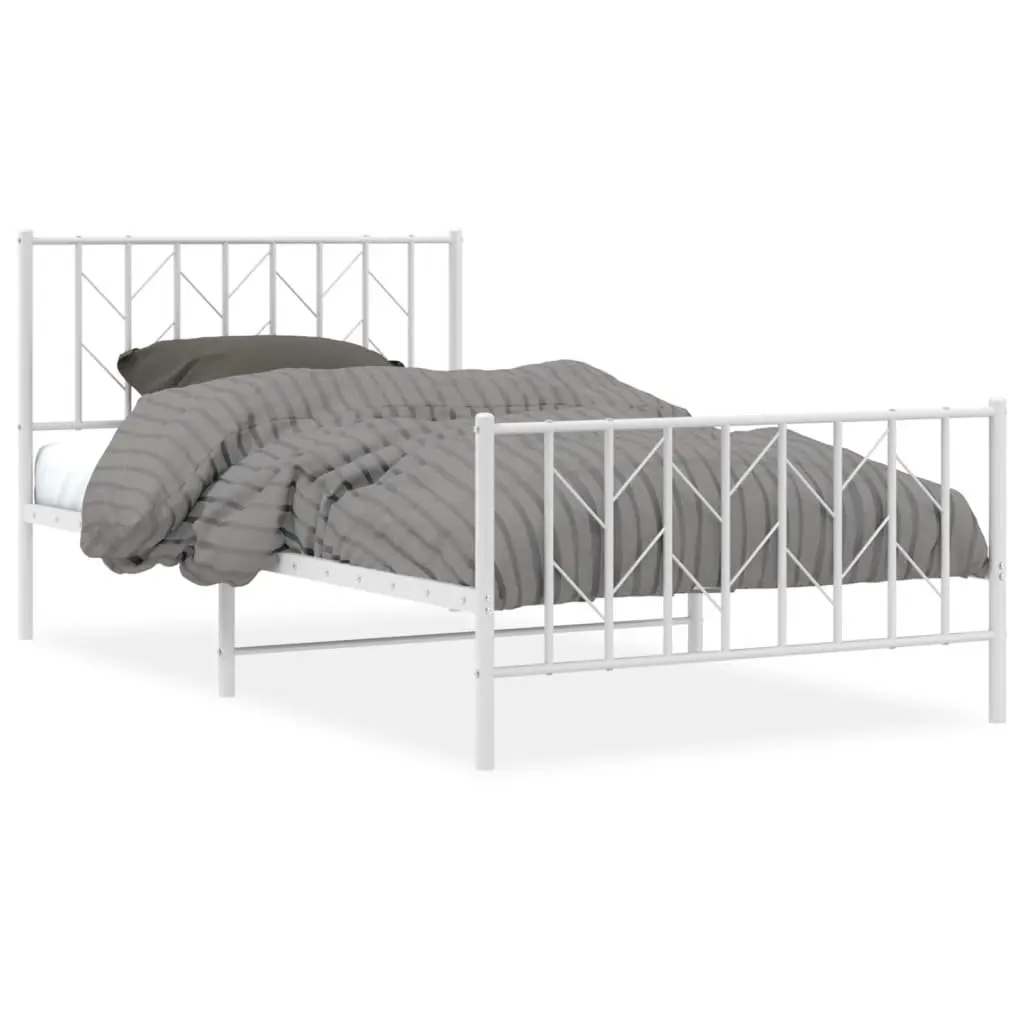 Metal Bed Frame King Single 107x203cm with Footboard Slatted Base White