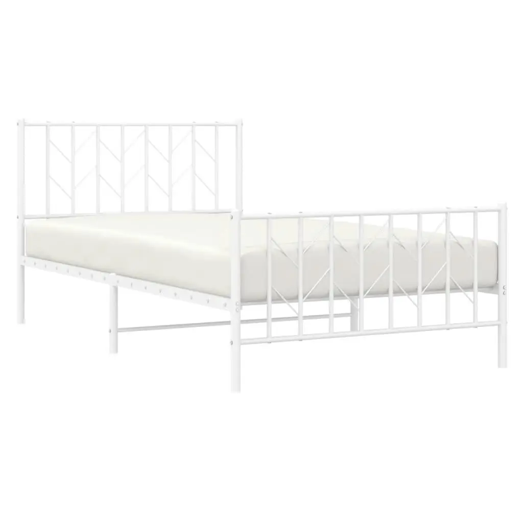 Metal Bed Frame King Single 107x203cm with Footboard Slatted Base White