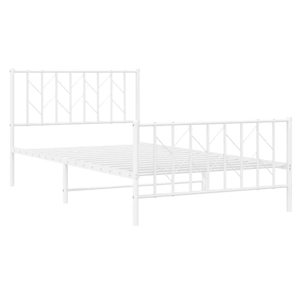 Metal Bed Frame King Single 107x203cm with Footboard Slatted Base White