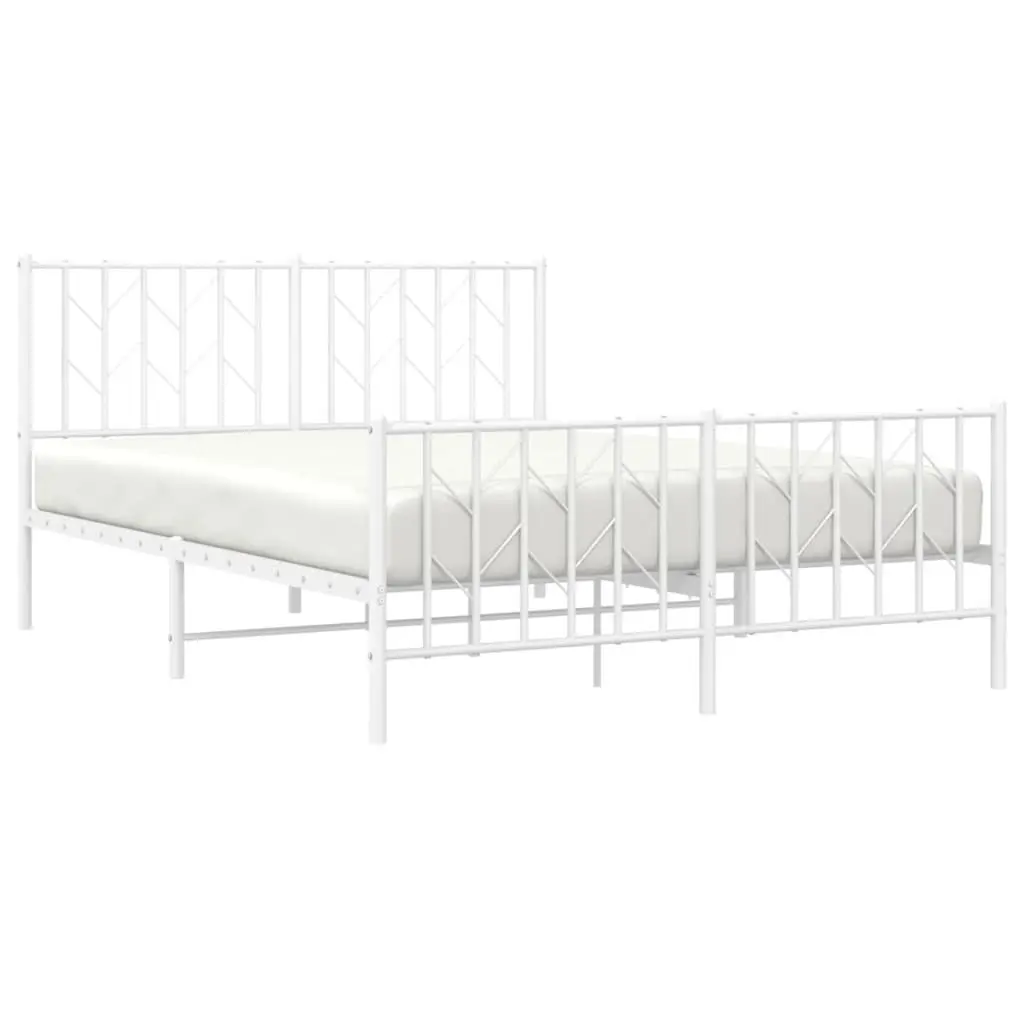 Metal Bed Frame 135x190 cm White Steel Bedroom with Footboard and Headboard