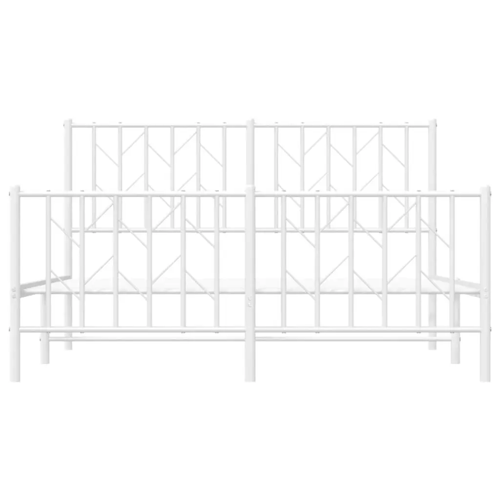 Metal Bed Frame 135x190 cm White Steel Bedroom with Footboard and Headboard