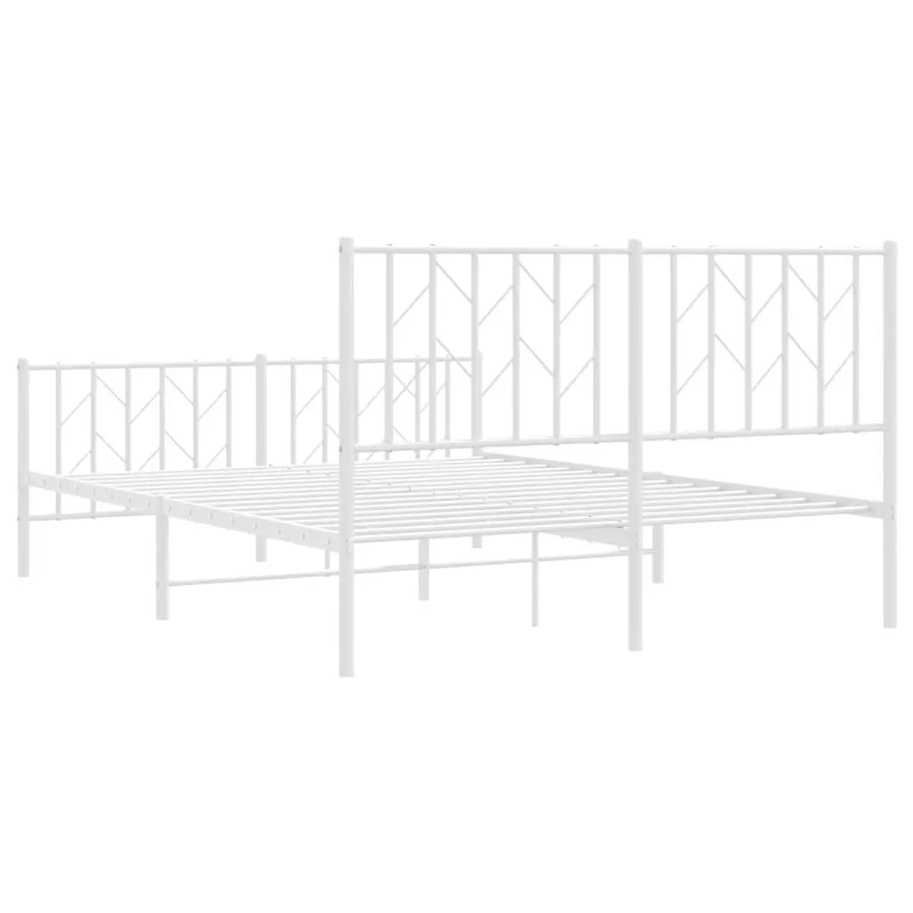 Metal Bed Frame 135x190 cm White Steel Bedroom with Footboard and Headboard