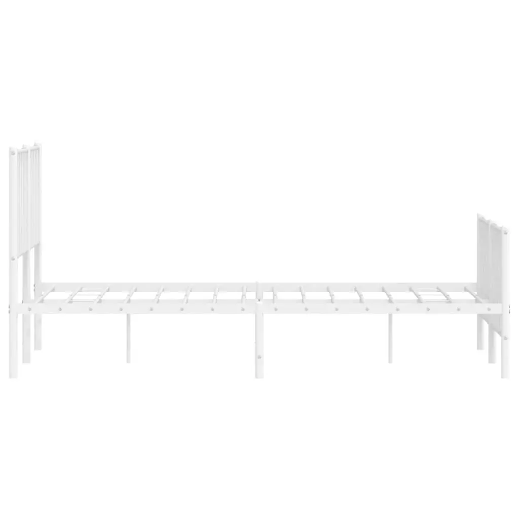 Metal Bed Frame 135x190 cm White Steel Bedroom with Footboard and Headboard