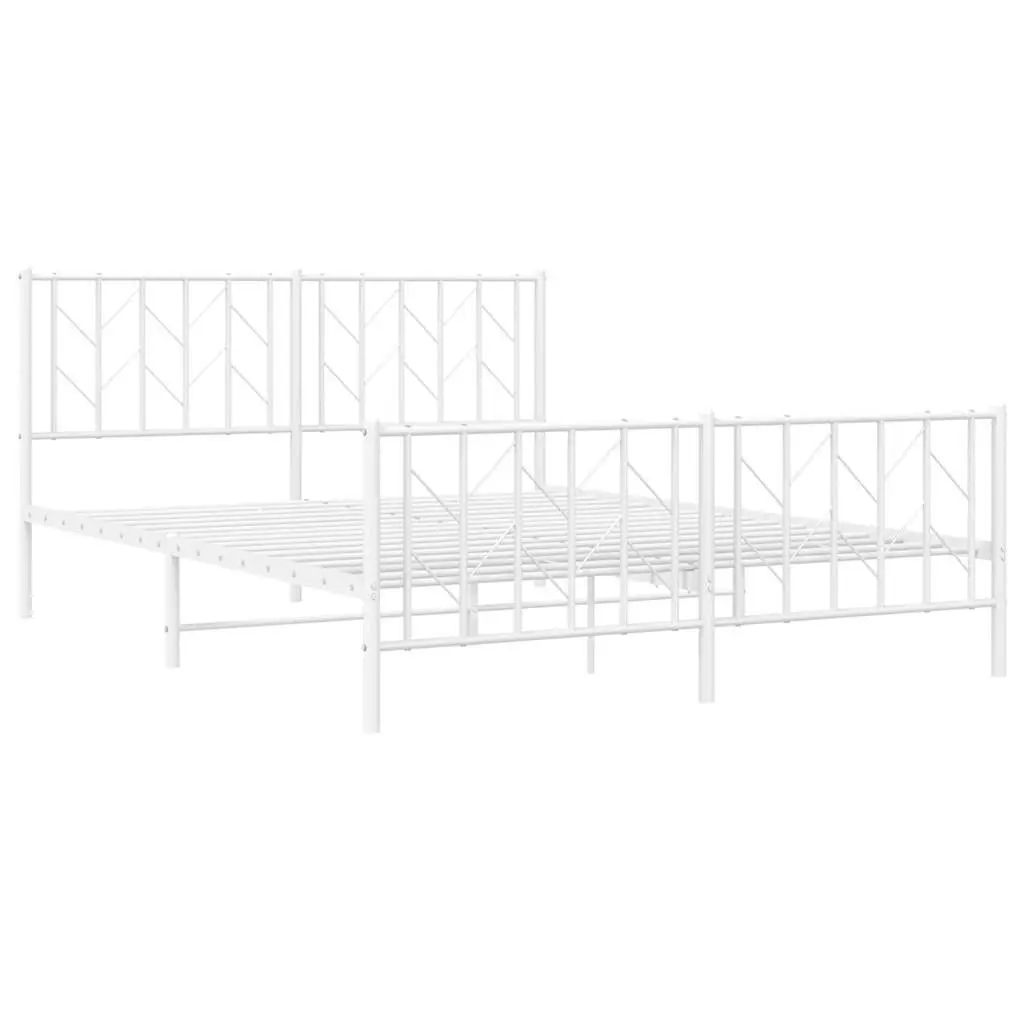 Metal Bed Frame White 150x200 cm with Footboard Storage Space