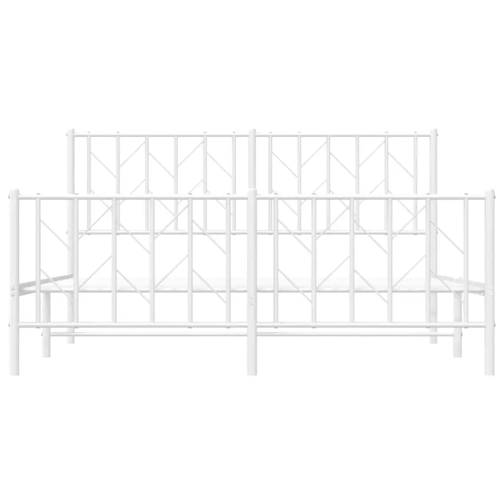 Metal Bed Frame White 150x200 cm with Footboard Storage Space