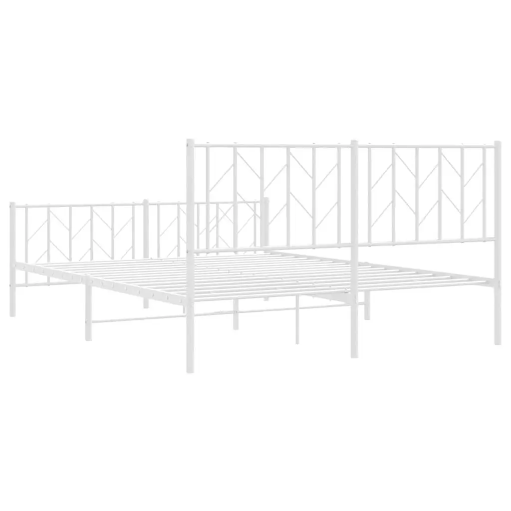 Metal Bed Frame White 150x200 cm with Footboard Storage Space