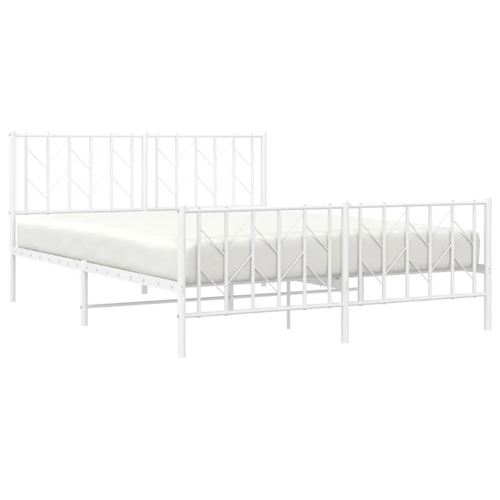 Metal Bed Frame White 150x200 cm with Footboard Storage Space